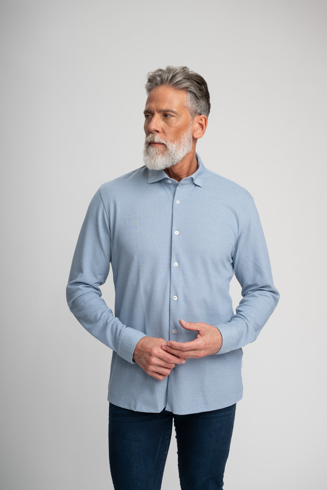 Origin Blue Shadow Long Sleeve Shirt – Men's Performance Piqué Shirt
