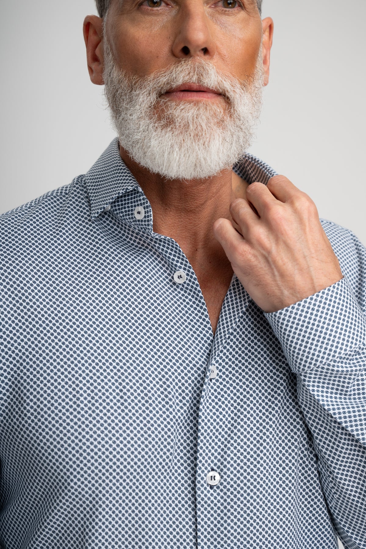 Nova - Medium Blue Micro Print Twill Shirt