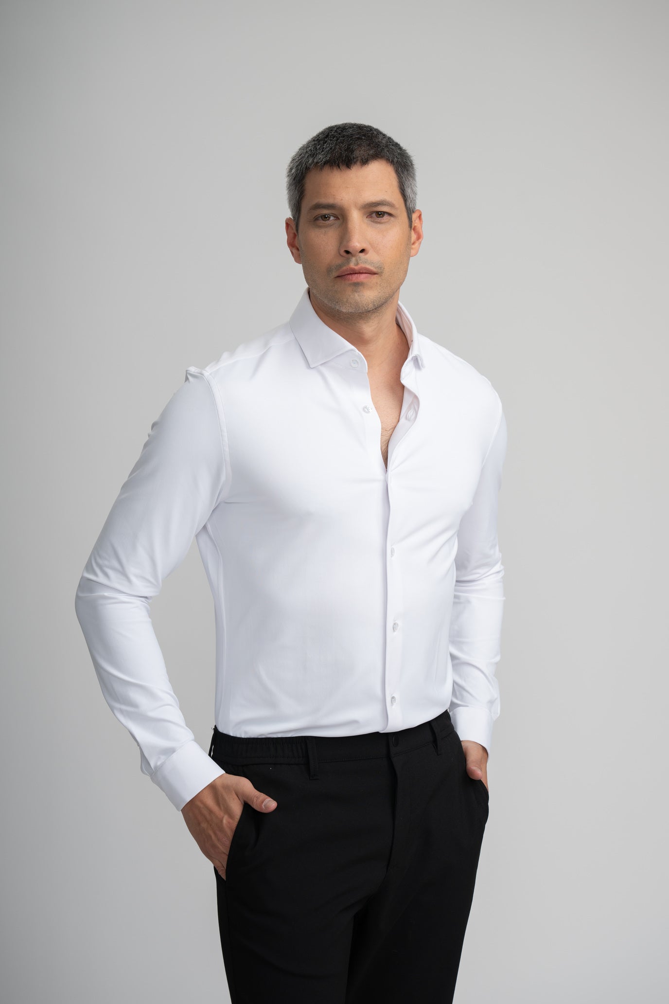 APEX - White Long Sleeve Stretch Shirt