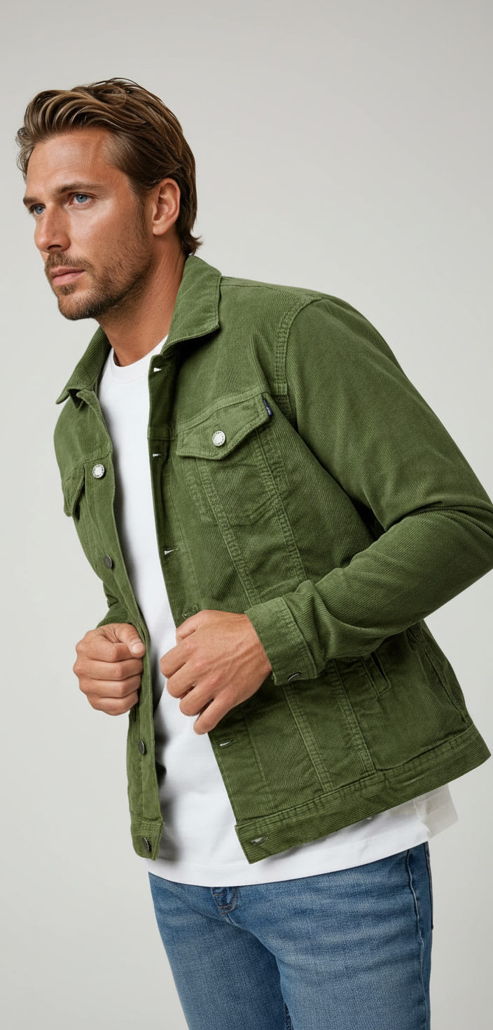 Sage Solid Antique Washed Jacket Men's Vintage-Style Corduroy Jacket | Stone Rose Sage Solid Antique Washed Jacket Men's Vintage-Style Corduroy Jacket | Stone Rose