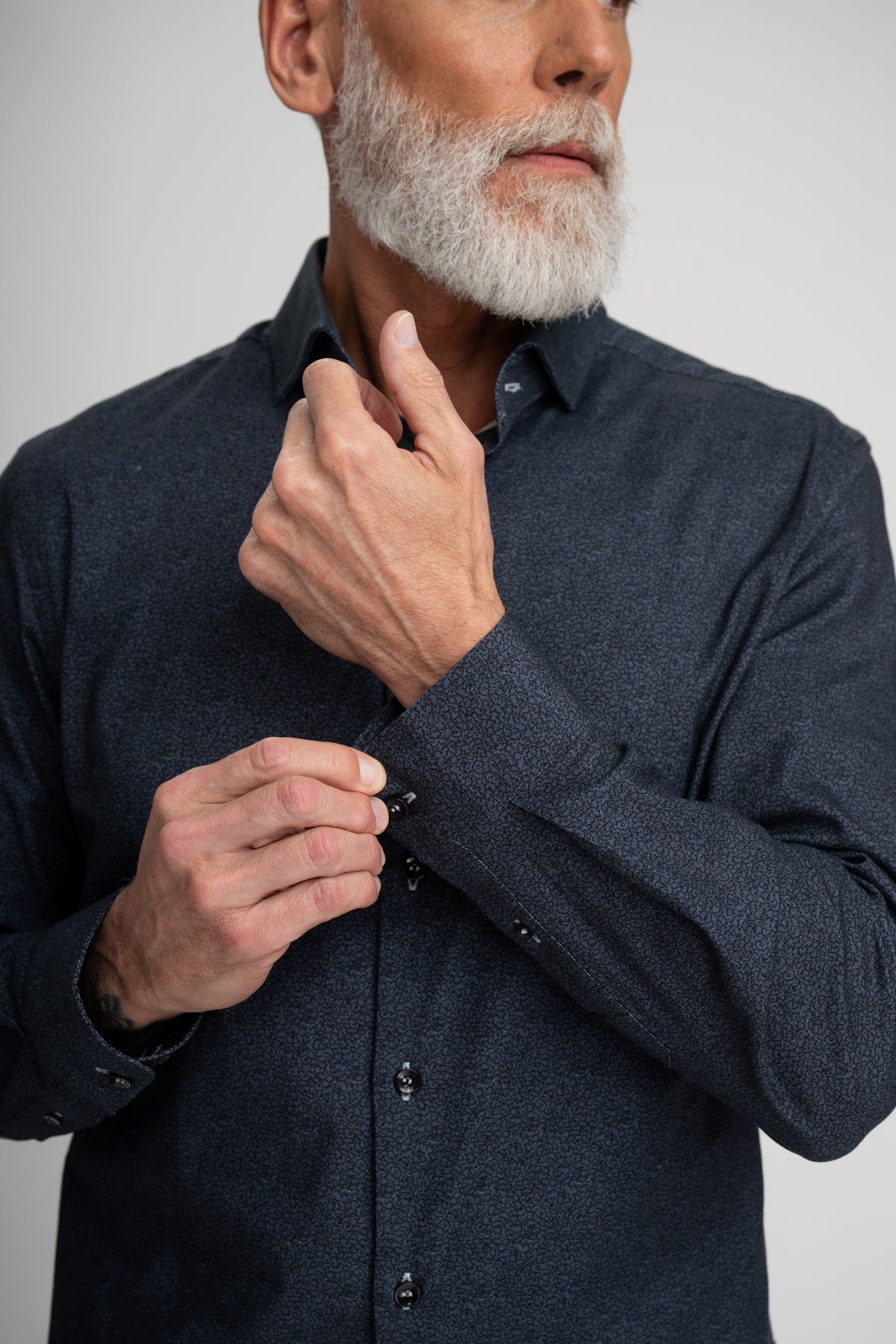 NOVA - Dark Denim Vine Micro Print Shirt