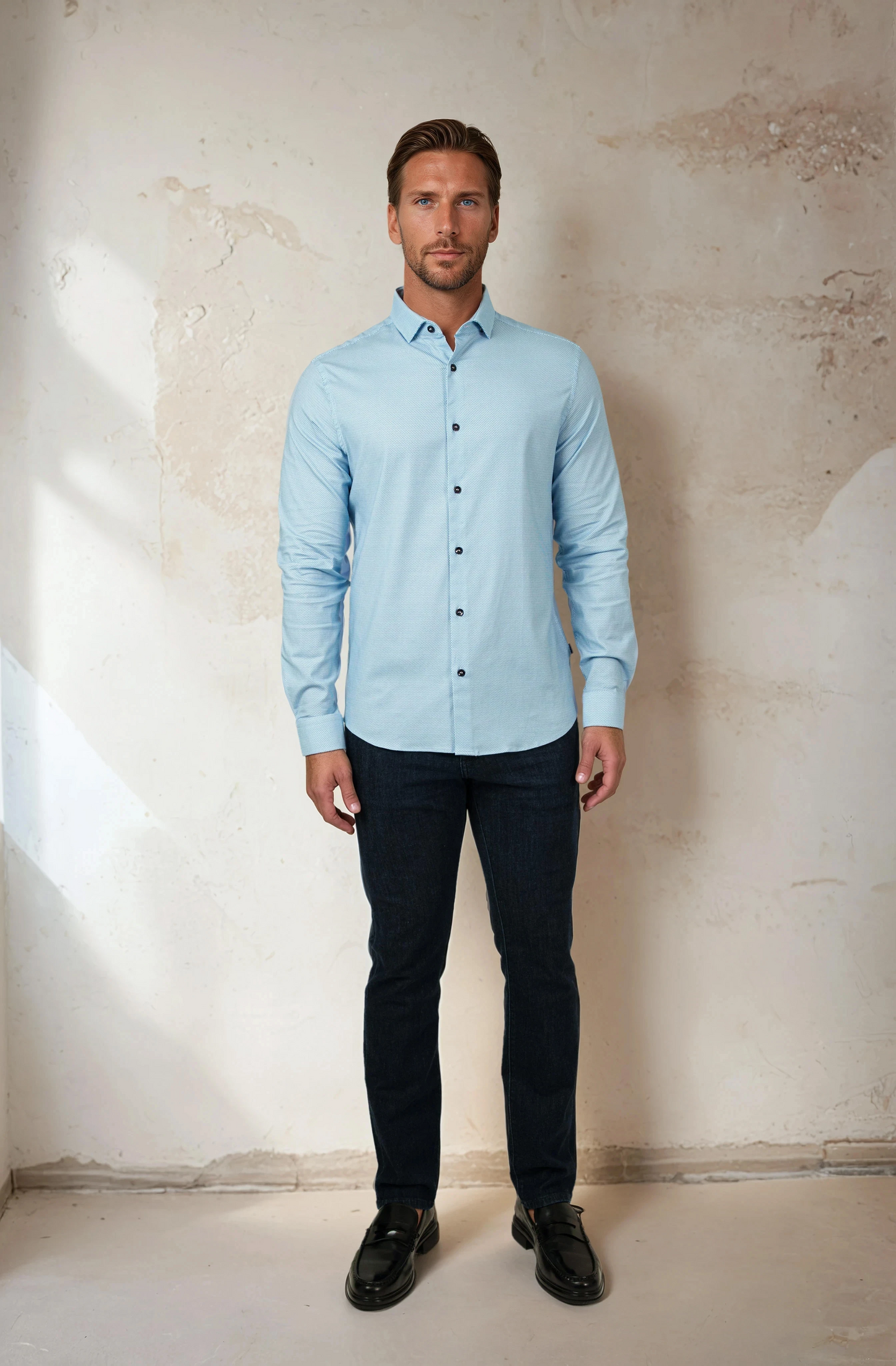 NOVA - Light Blue Micro Diamond Shirt