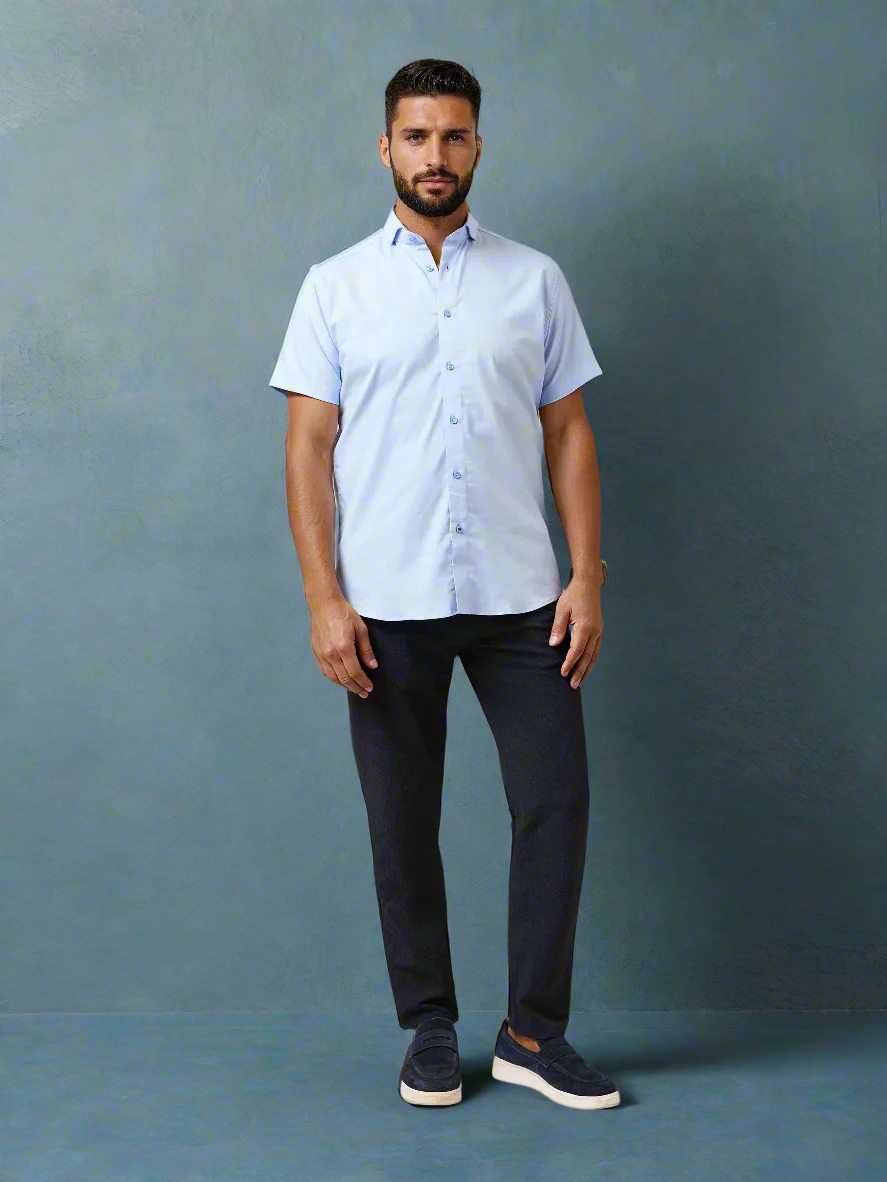 MONARCH - Light Blue Edge Short Sleeve Shirt