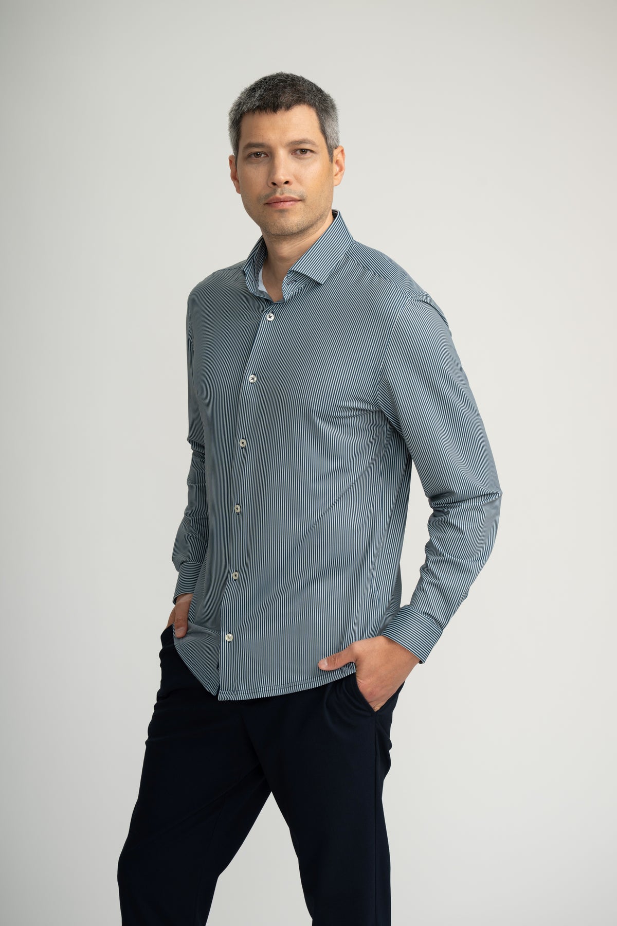 APEX - Dark Green Micro Stripe Shirt