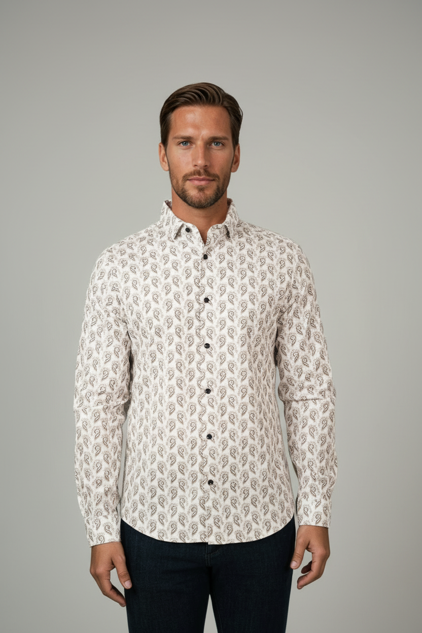 mens white paisley dress shirt White & Silver Paisley Shirt Cosiani