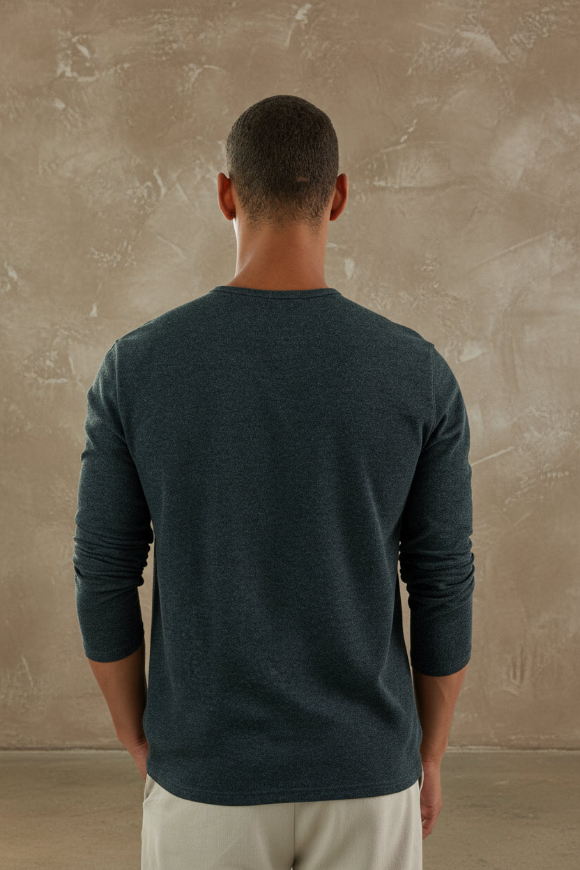 TRAILBLAZER - Charcoal Solid 3 Buttons Henley