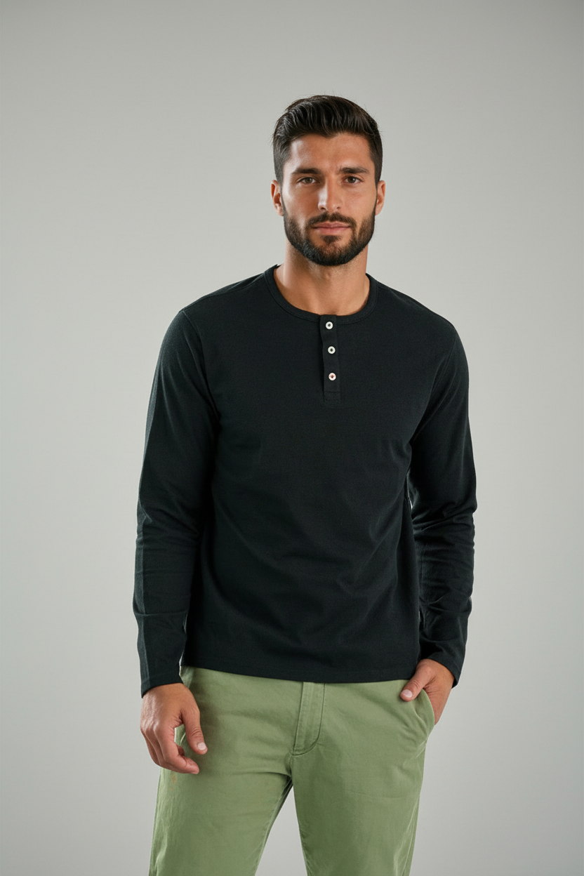 TRAILBLAZER - Black Solid Henley – Stone Rose