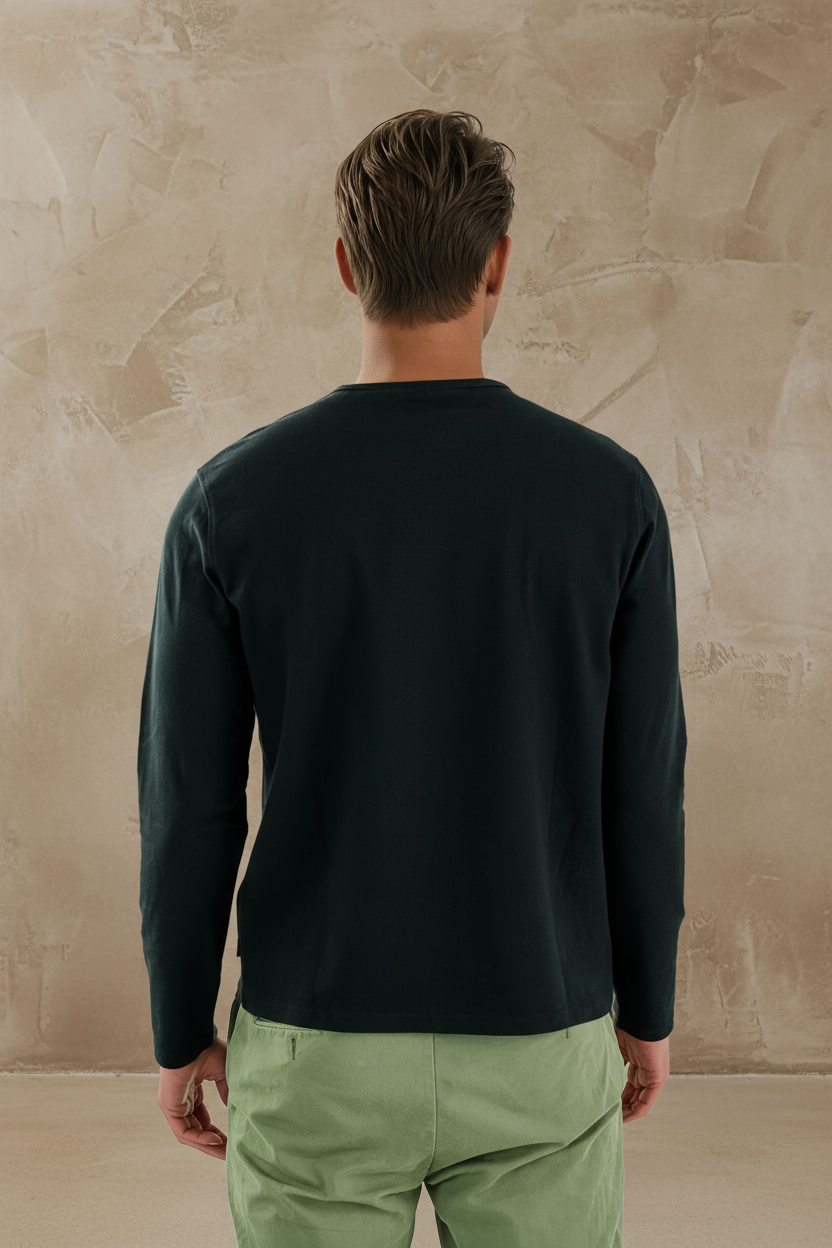 TRAILBLAZER - Black Solid 3 Buttons Henley