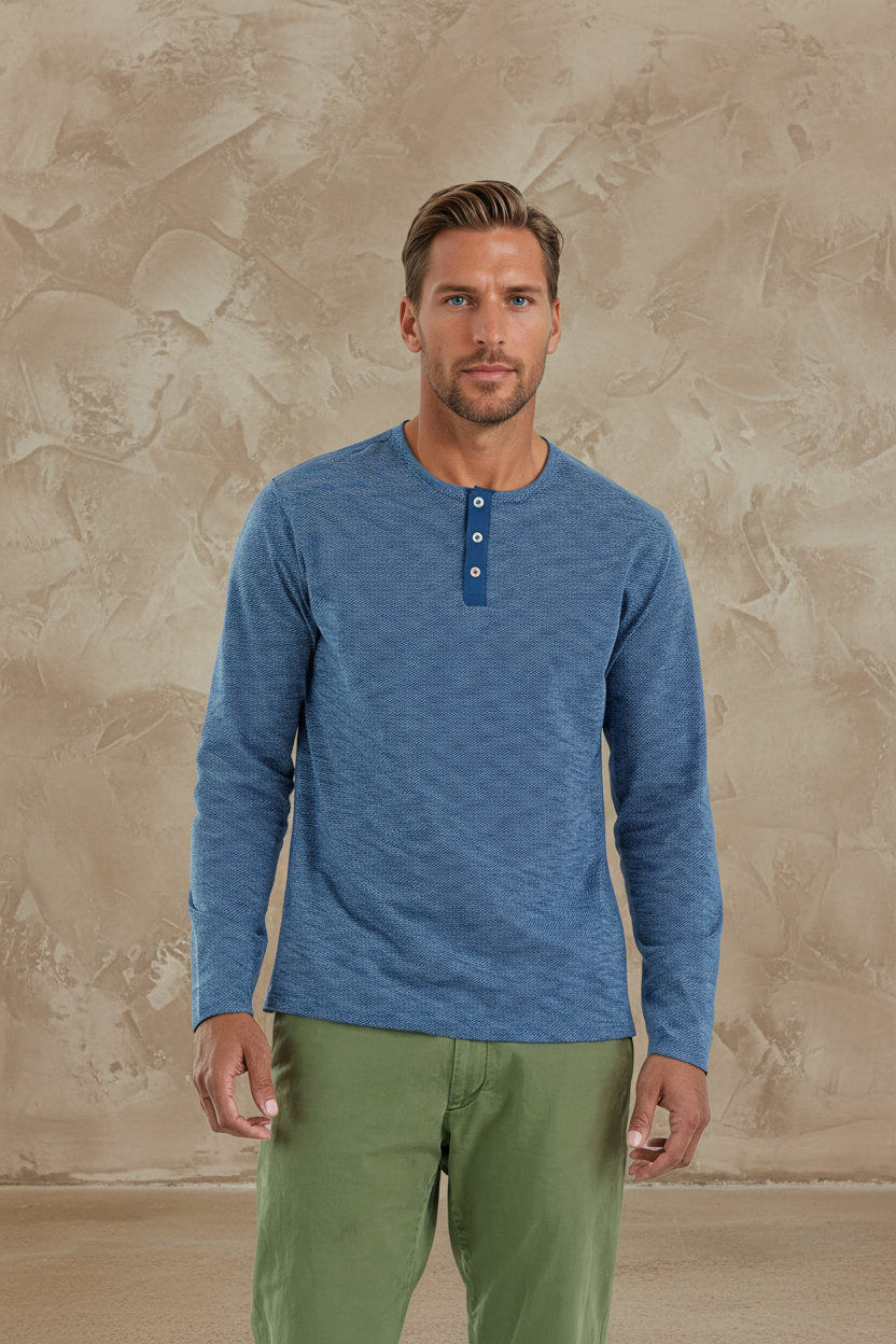 TRAILBLAZER - Denim Blue Solid Henley