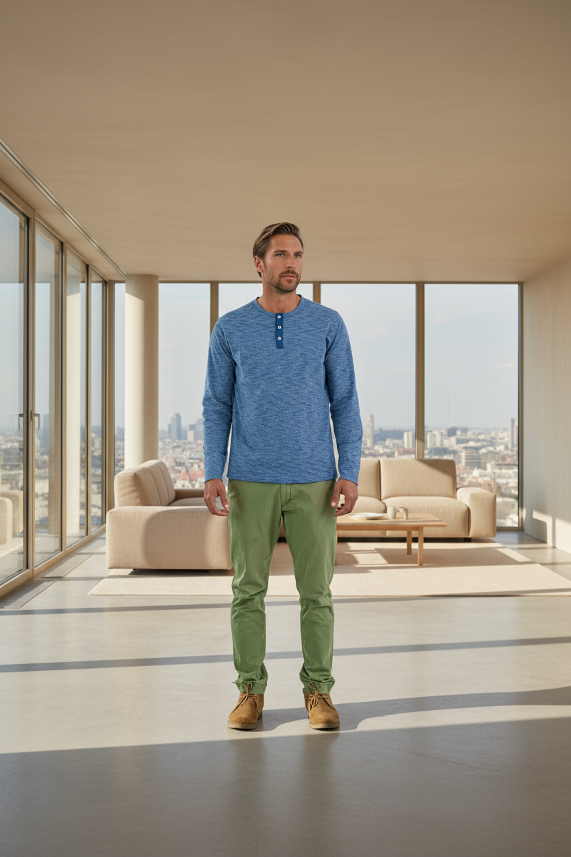 TRAILBLAZER - Denim Blue Solid Henley