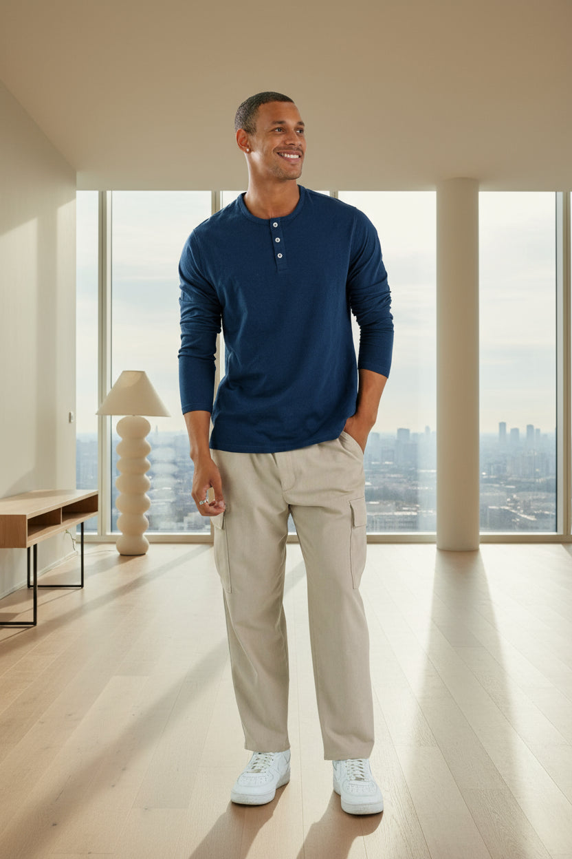 TRAILBLAZER - Navy Solid 3 Buttons Henley