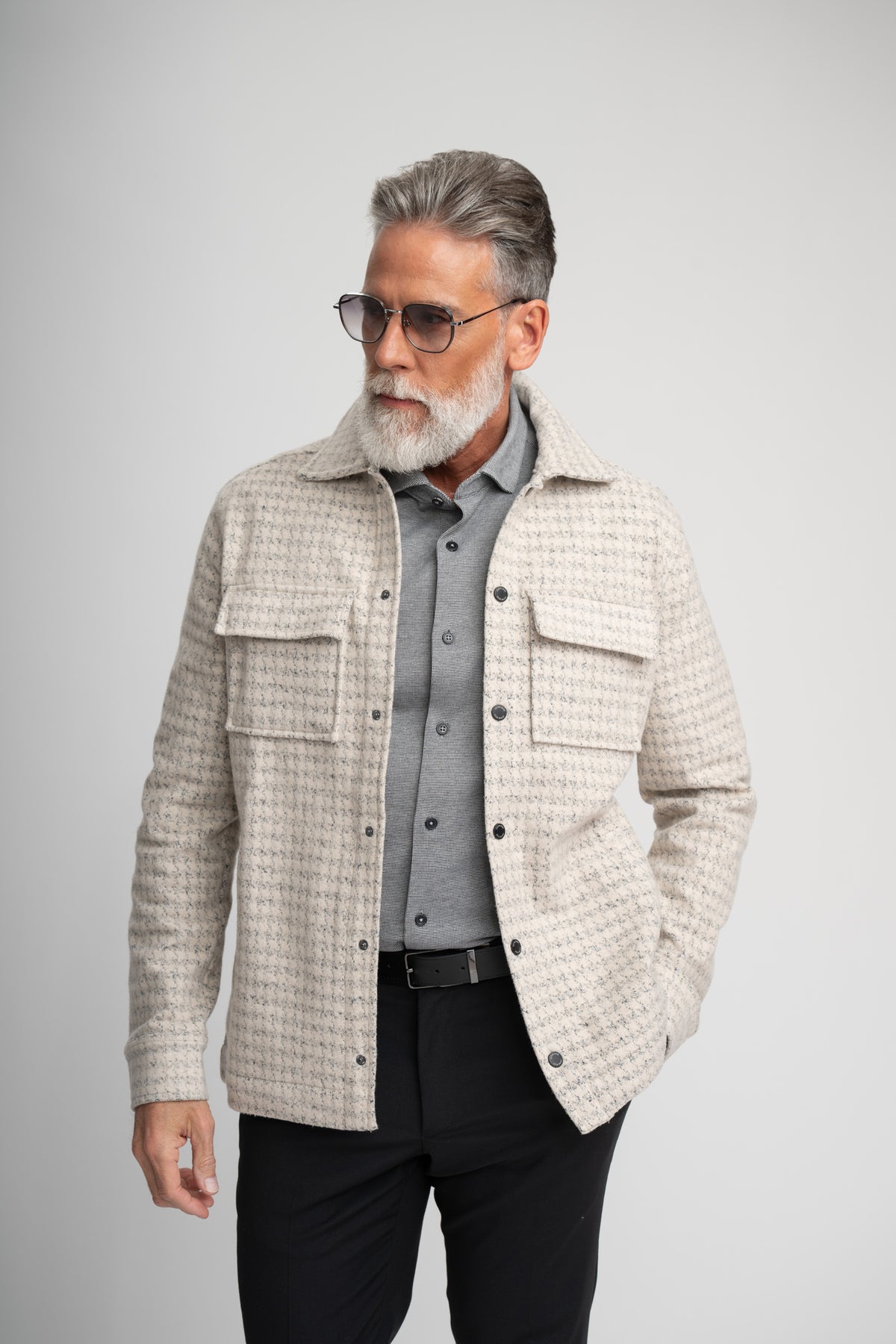 HUNTER - Light Beige Knit Houndstooth Jacket