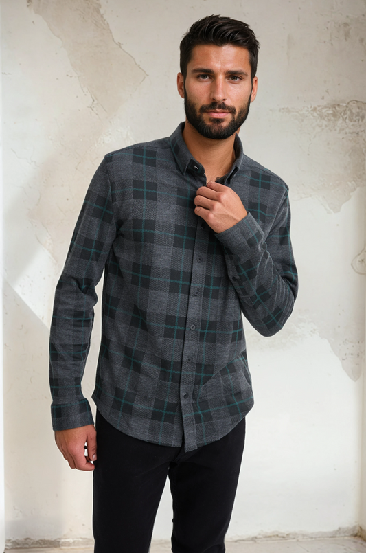 Charcoal Dip Dyed Jacquard Knit Shirt