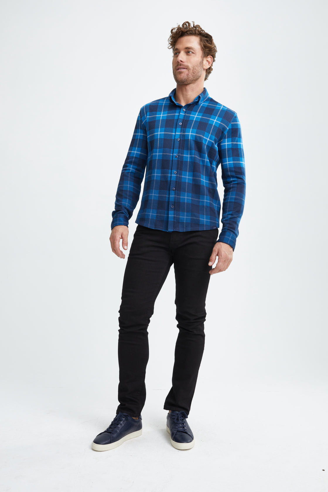 Navy Dip Dyed Jacquard Knit Shirt