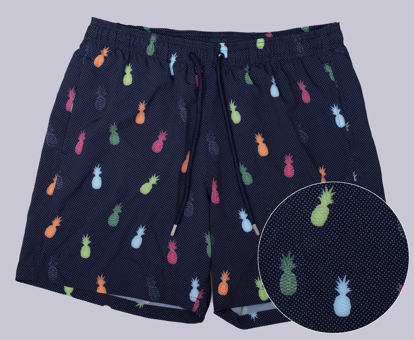 Navy Multicolor Pineapple Print Swim Shorts