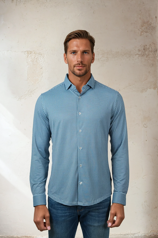 APEX - Medium Blue Micro Houndstooth Shirt
