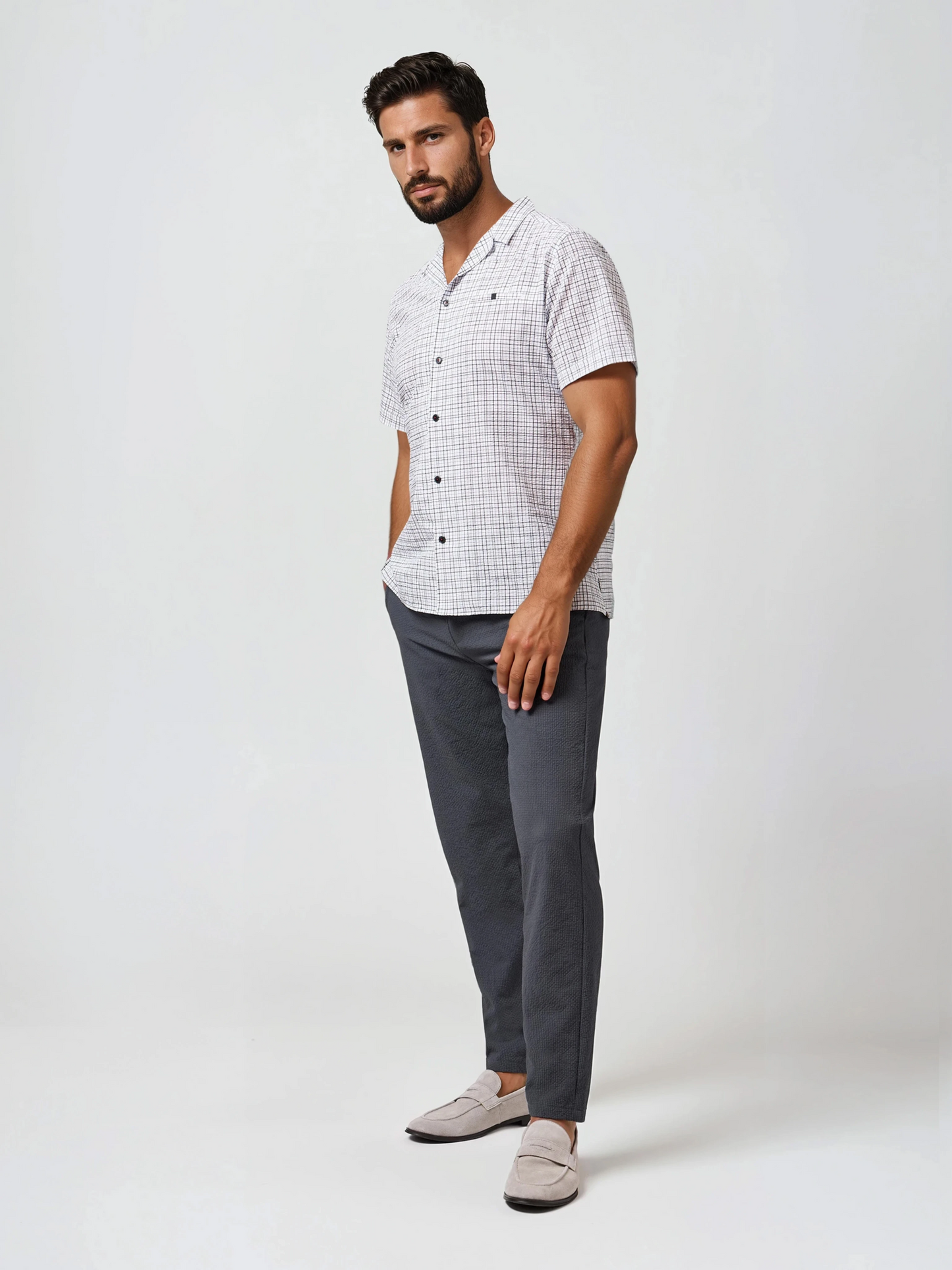 BOARDWALK - Seersucker White Check Shirt