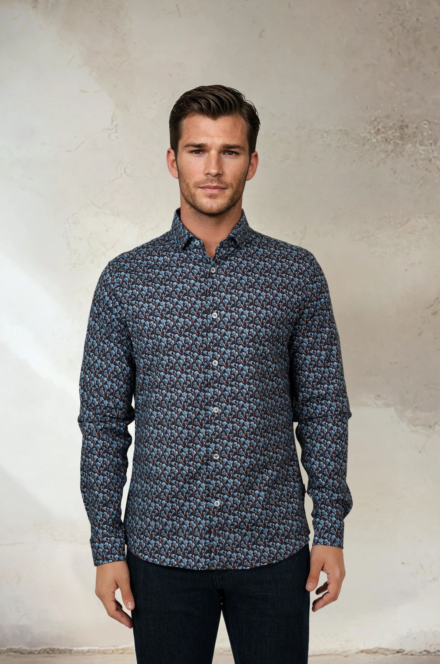NOVA - Dark Navy Snowbrush Printed Shirt