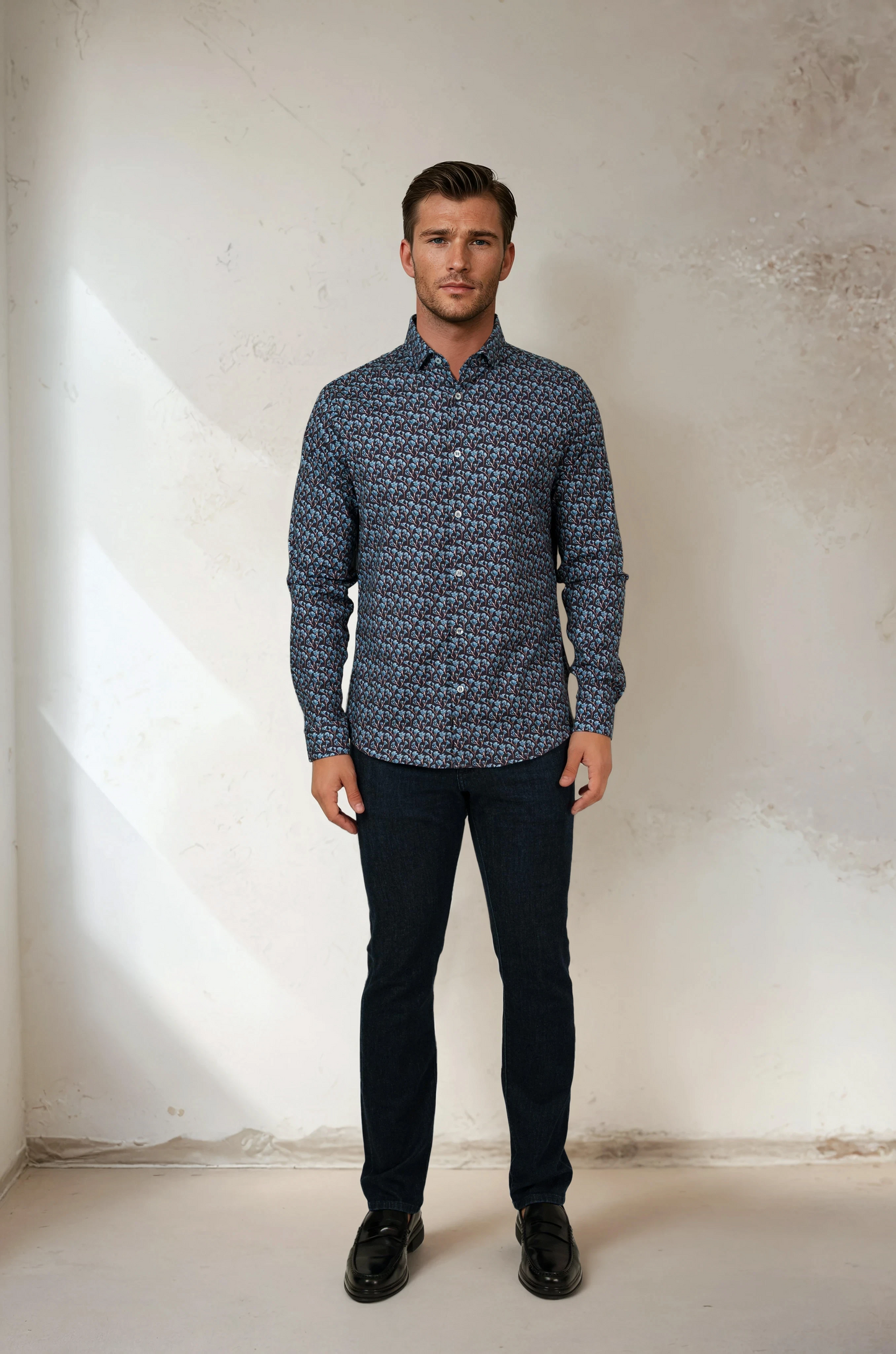 NOVA - Dark Navy Snowbrush Printed Shirt