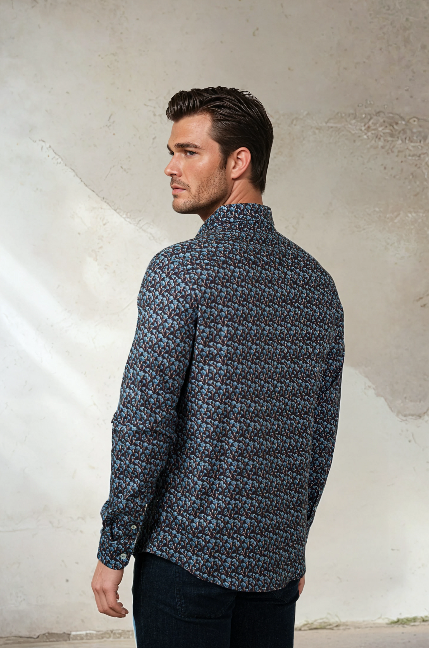 NOVA - Dark Navy Snowbrush Printed Shirt