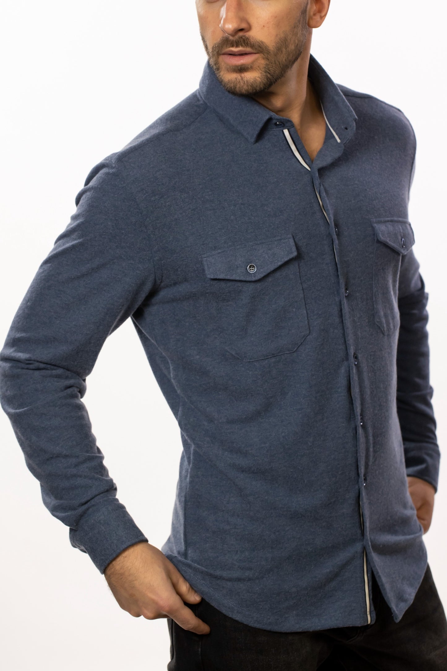 Denim Blue T-Series Solid Fleece Shirt