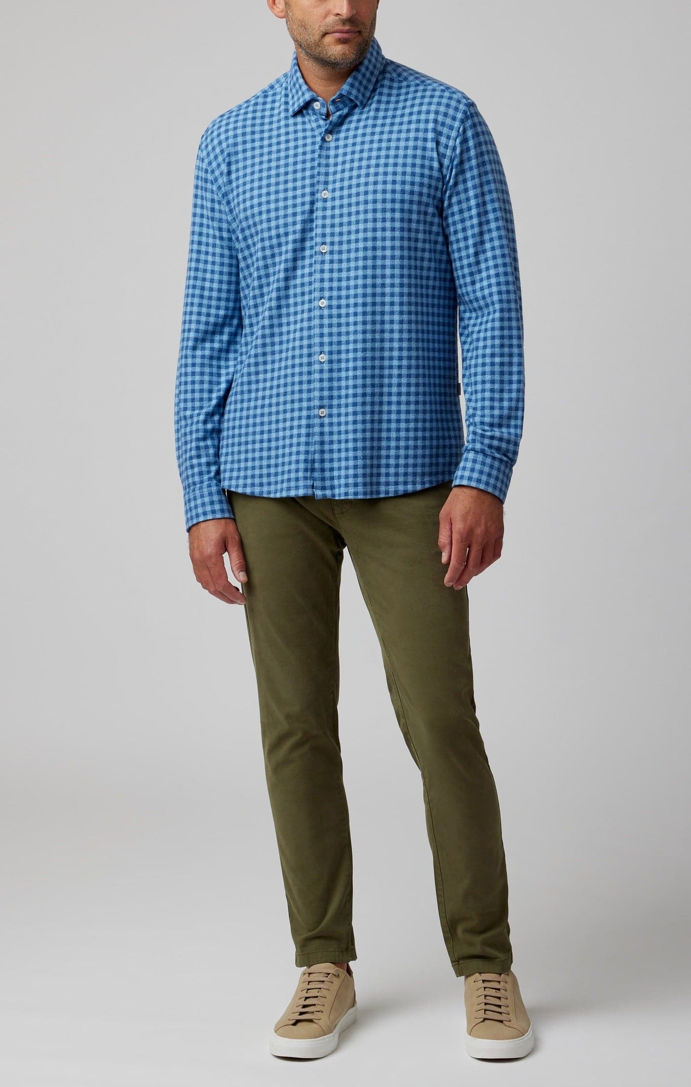 Blue Gingham Brushed Jersey Shirt