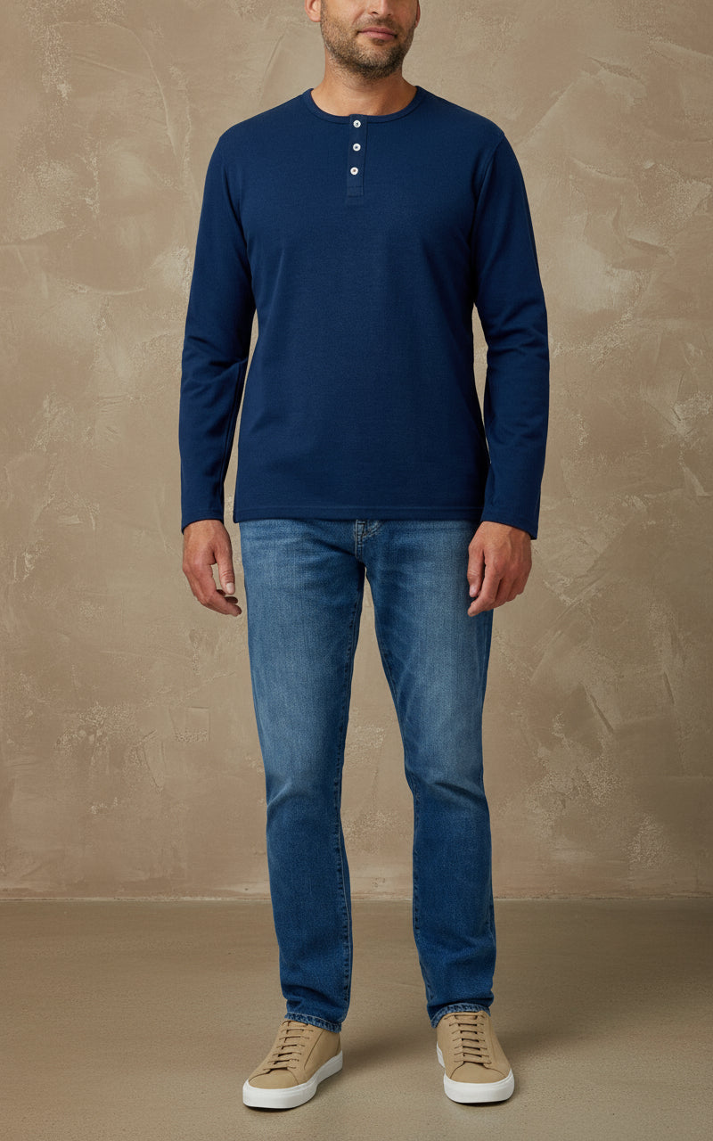 TRAILBLAZER - Navy Solid 3 Buttons Henley