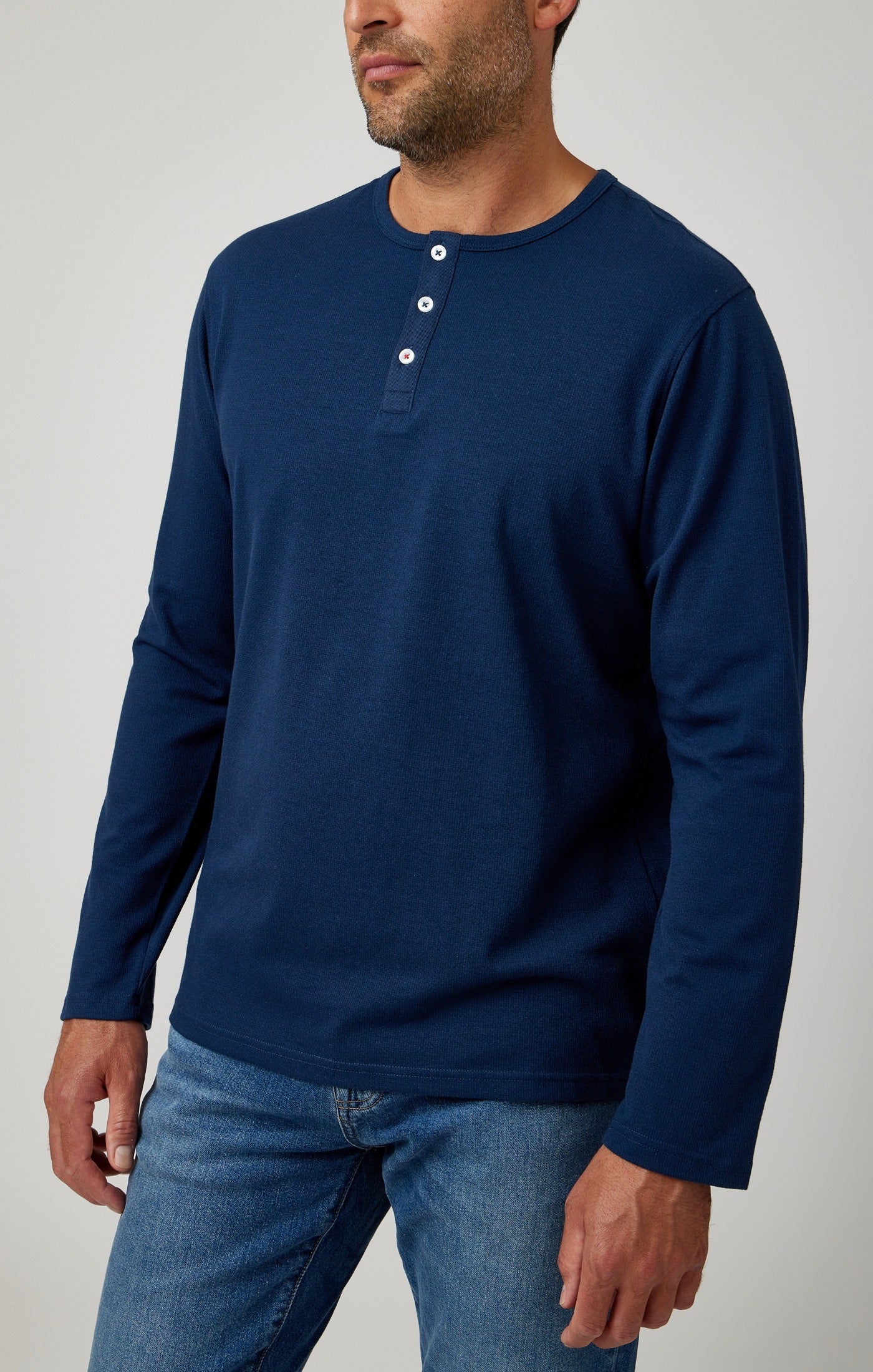 Navy Solid 3 Buttons Henley
