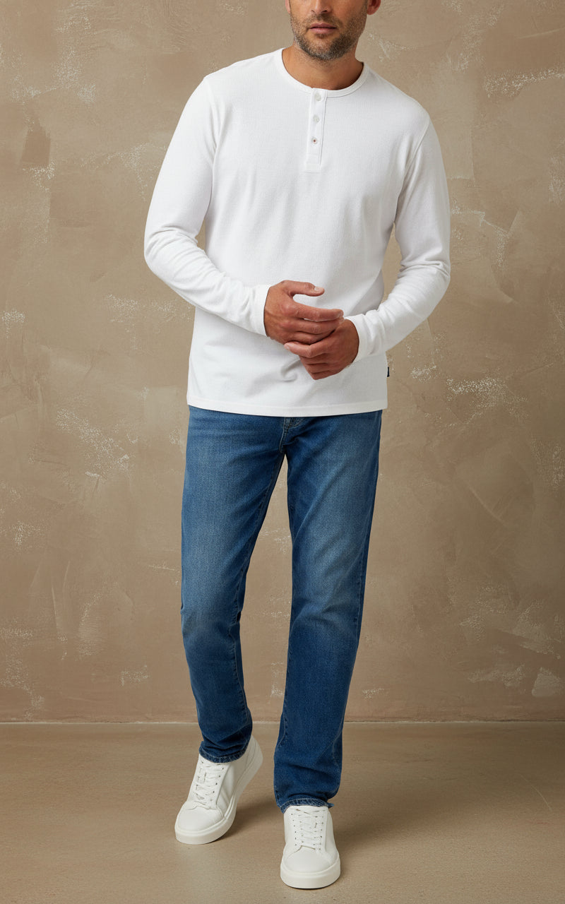 TRAILBLAZER - White Solid 3 Buttons Henley