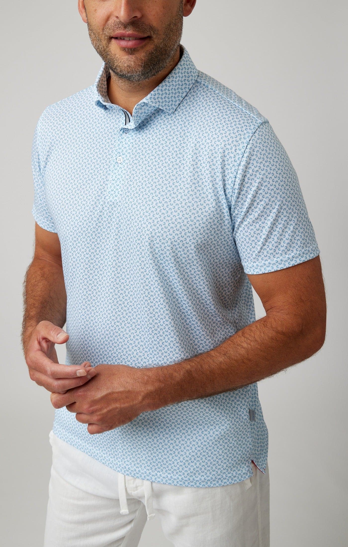 Light Blue Link Short Sleeve Polo – Stone Rose - Main Image