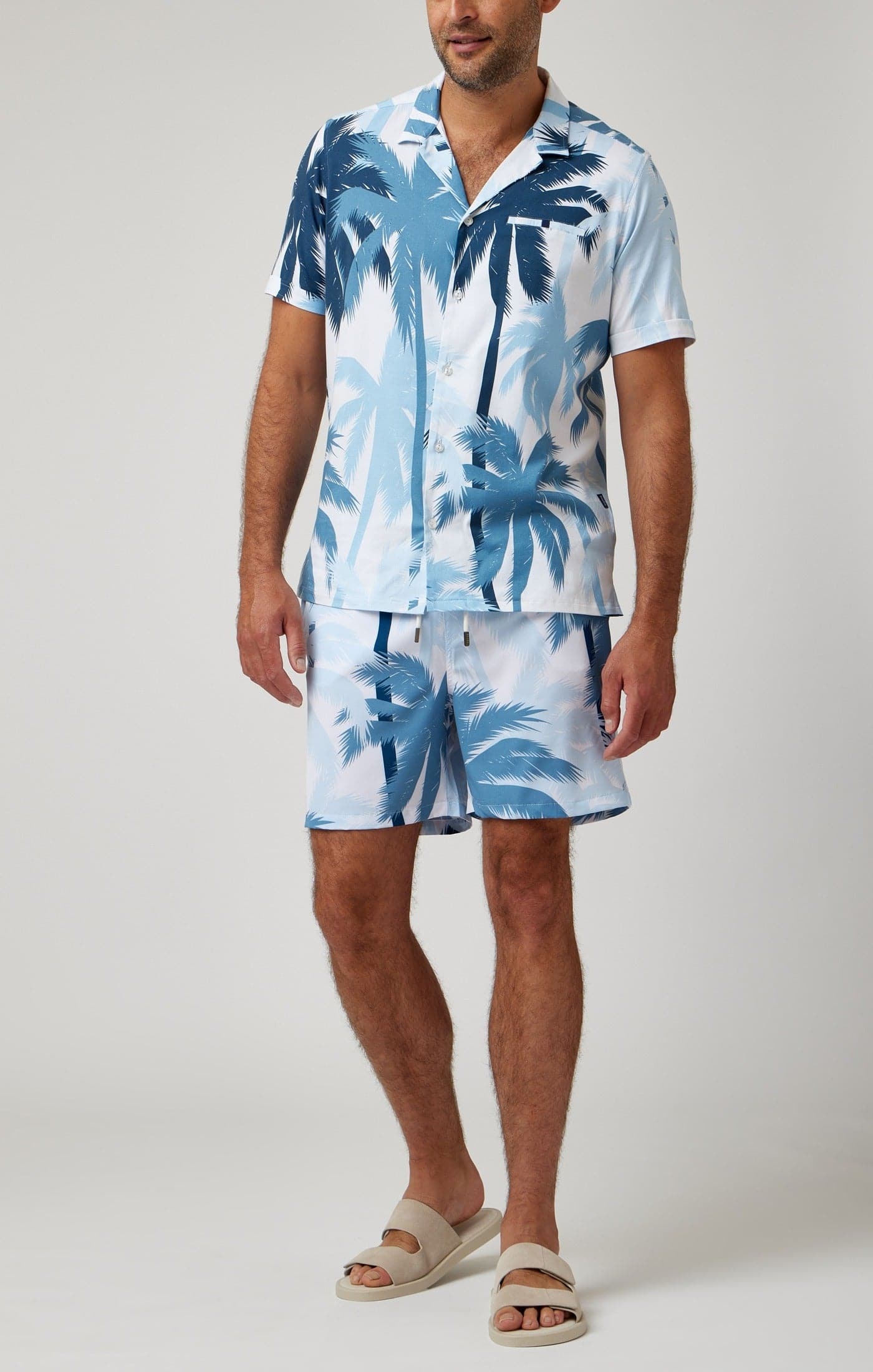 HELIOS - Light Blue Large Palms Swim Shorts