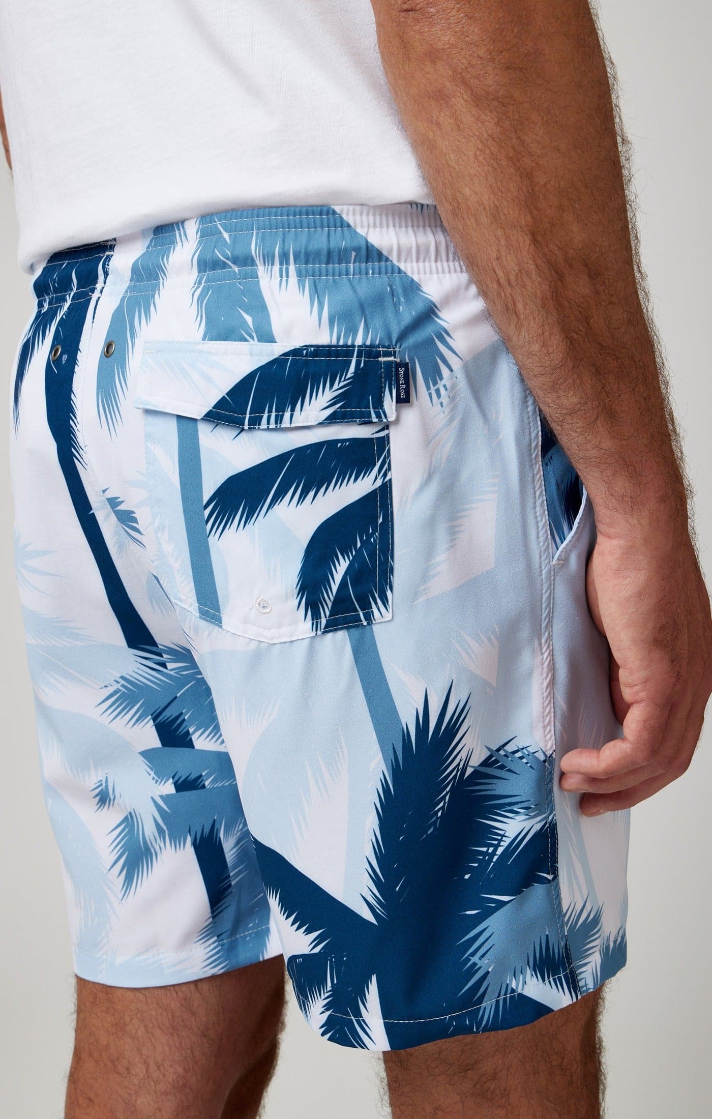 HELIOS - Light Blue Large Palms Swim Shorts