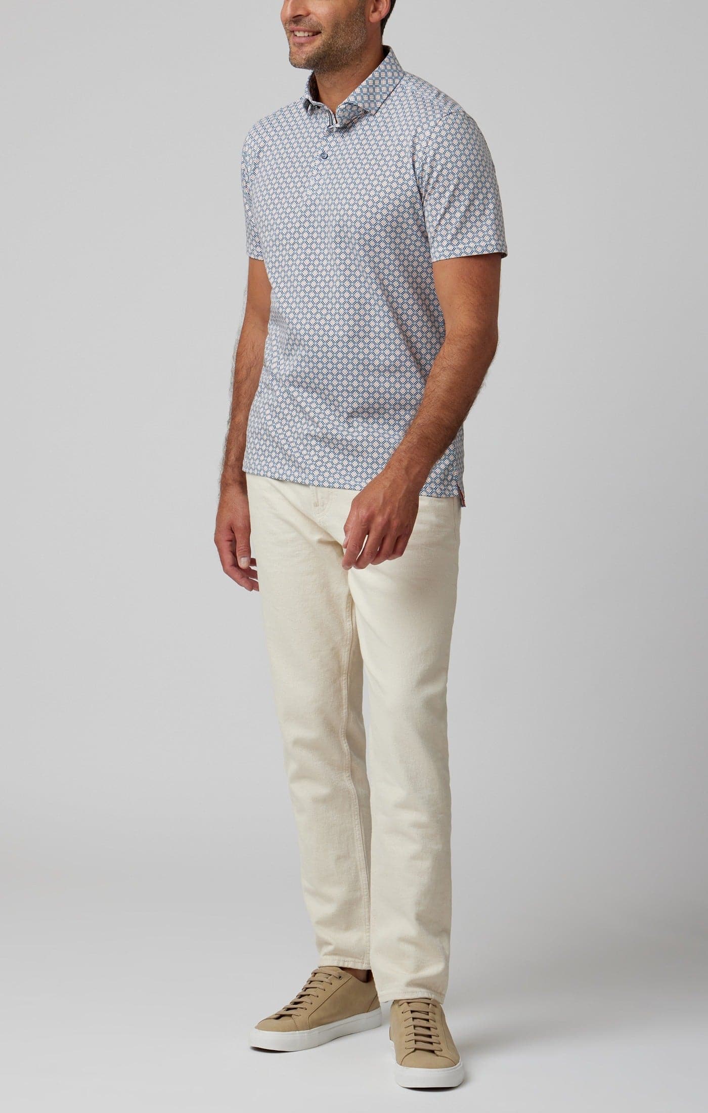 Navy Tile Flower Short Sleeve Polo