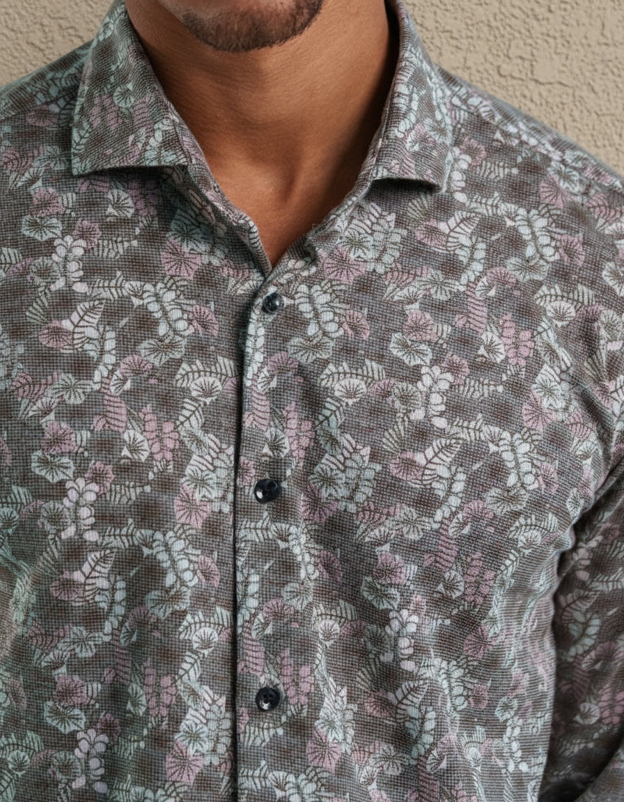 ORIGIN - Dark Pink Urban Jungle Print Shirt