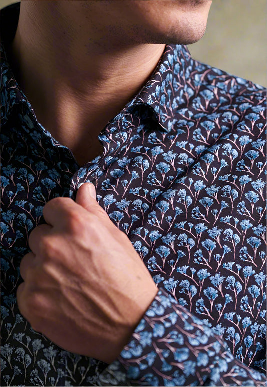 NOVA - Dark Navy Snowbrush Printed Shirt