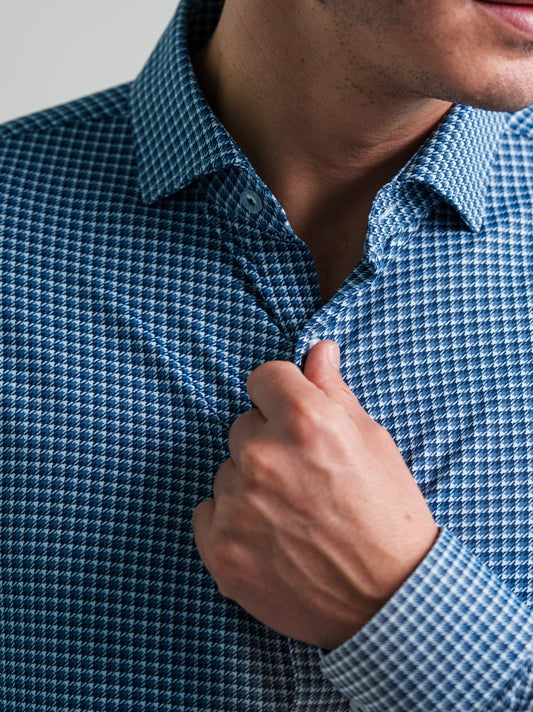 APEX - Medium Blue Micro Houndstooth Shirt