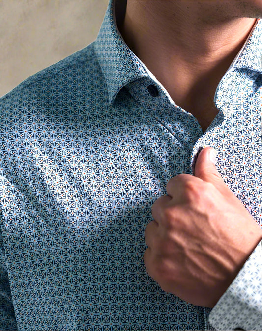 APEX - Dark Navy Smart Micro Geo Shirt