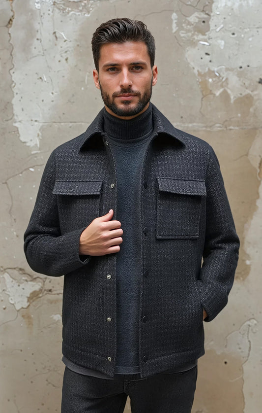 HUNTER - Dark Navy Knit Houndstooth Jacket