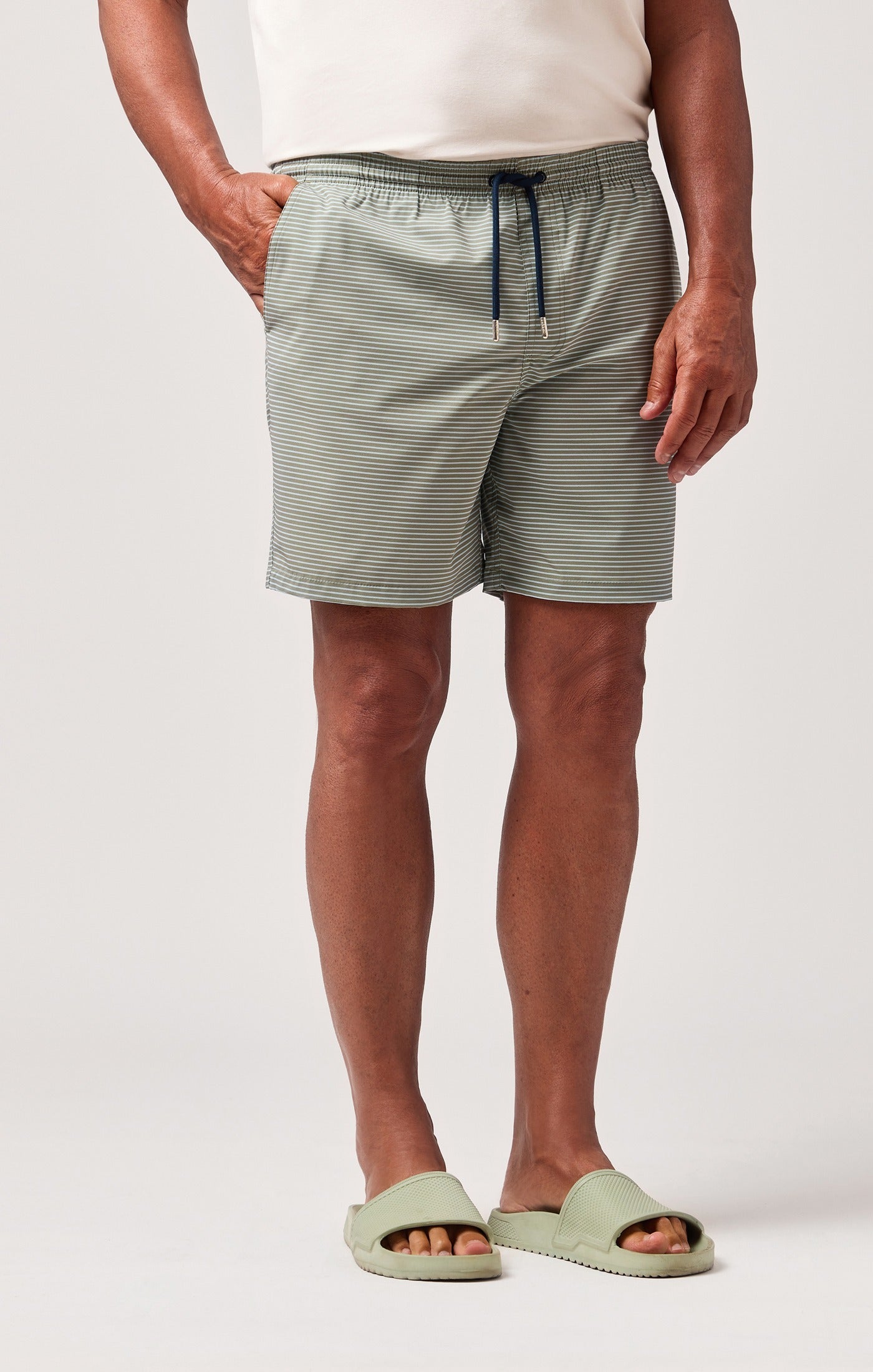 HELIOS - Olive Striped Swim Shorts