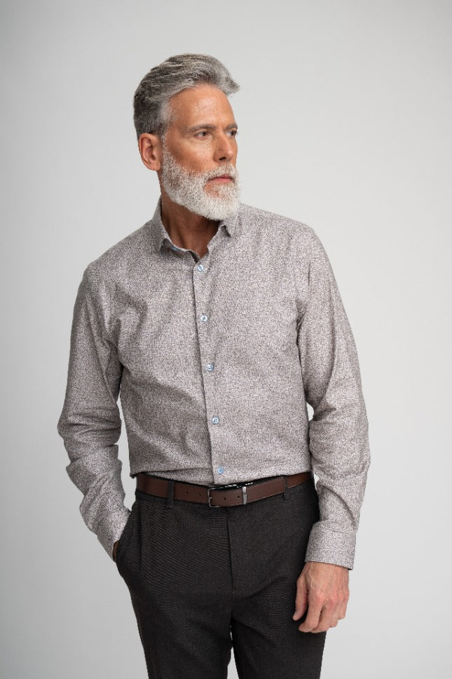 NOVA - Taupe Vine Micro Print Shirt