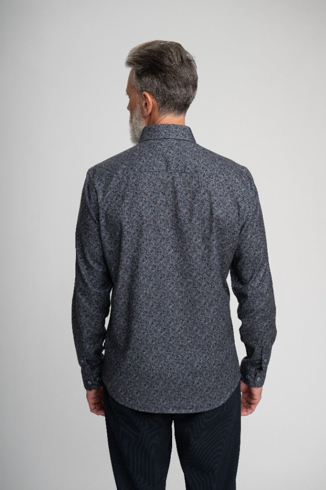 NOVA - Medium Blue Foliage Print Shirt