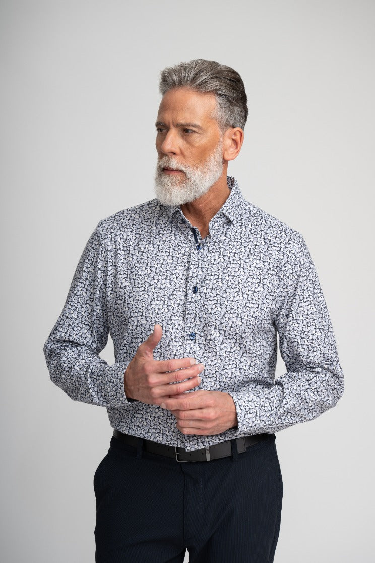 NOVA - Light Beige Micro-Floral Shirt