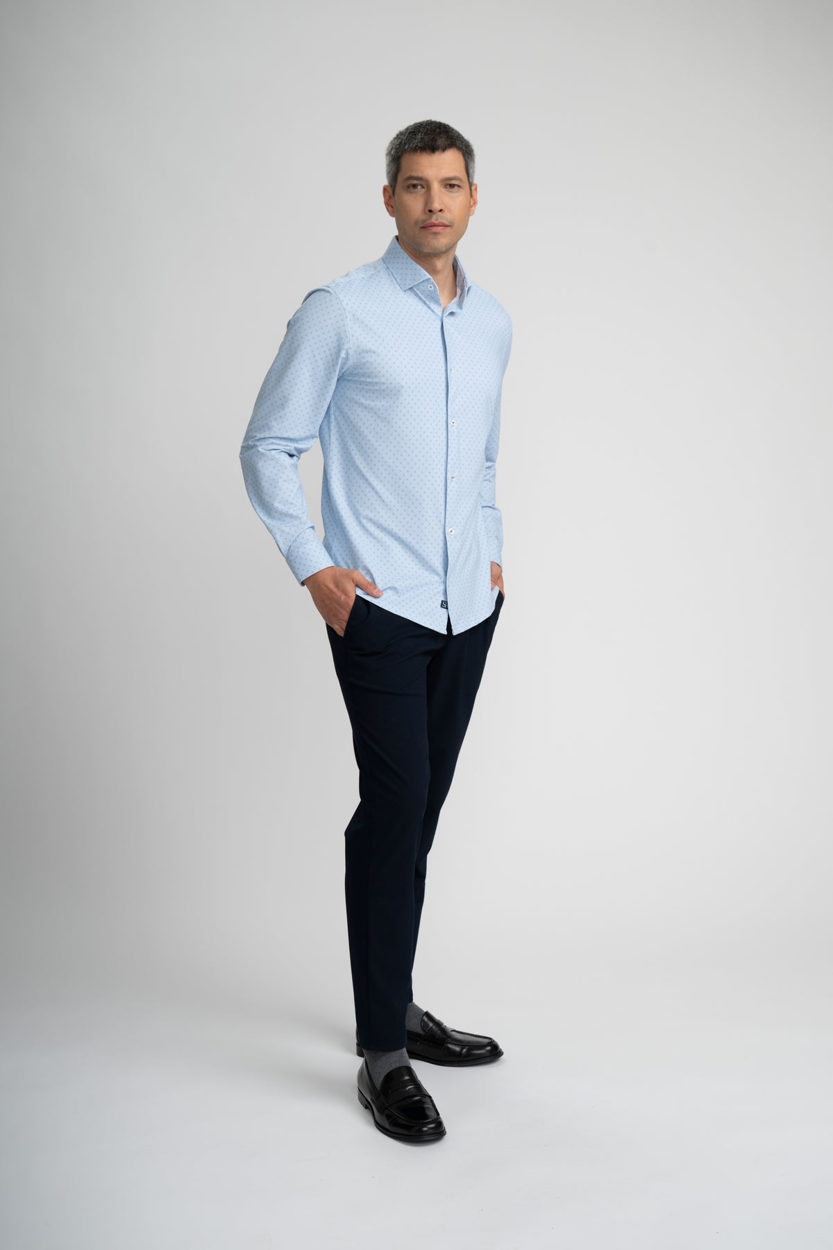 APEX - Light Blue Circular Print Shirt