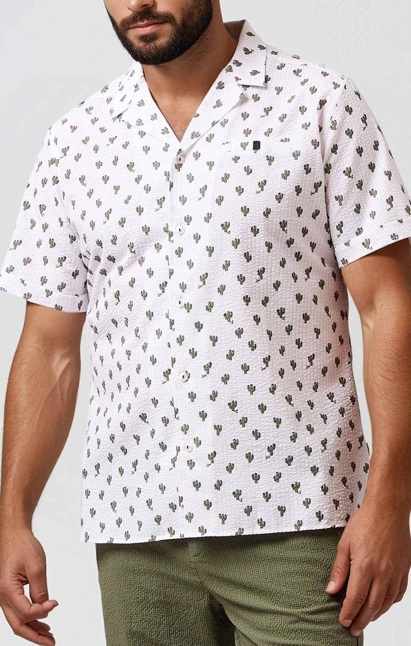 BOARDWALK - White Seersucker Cactus Shirt
