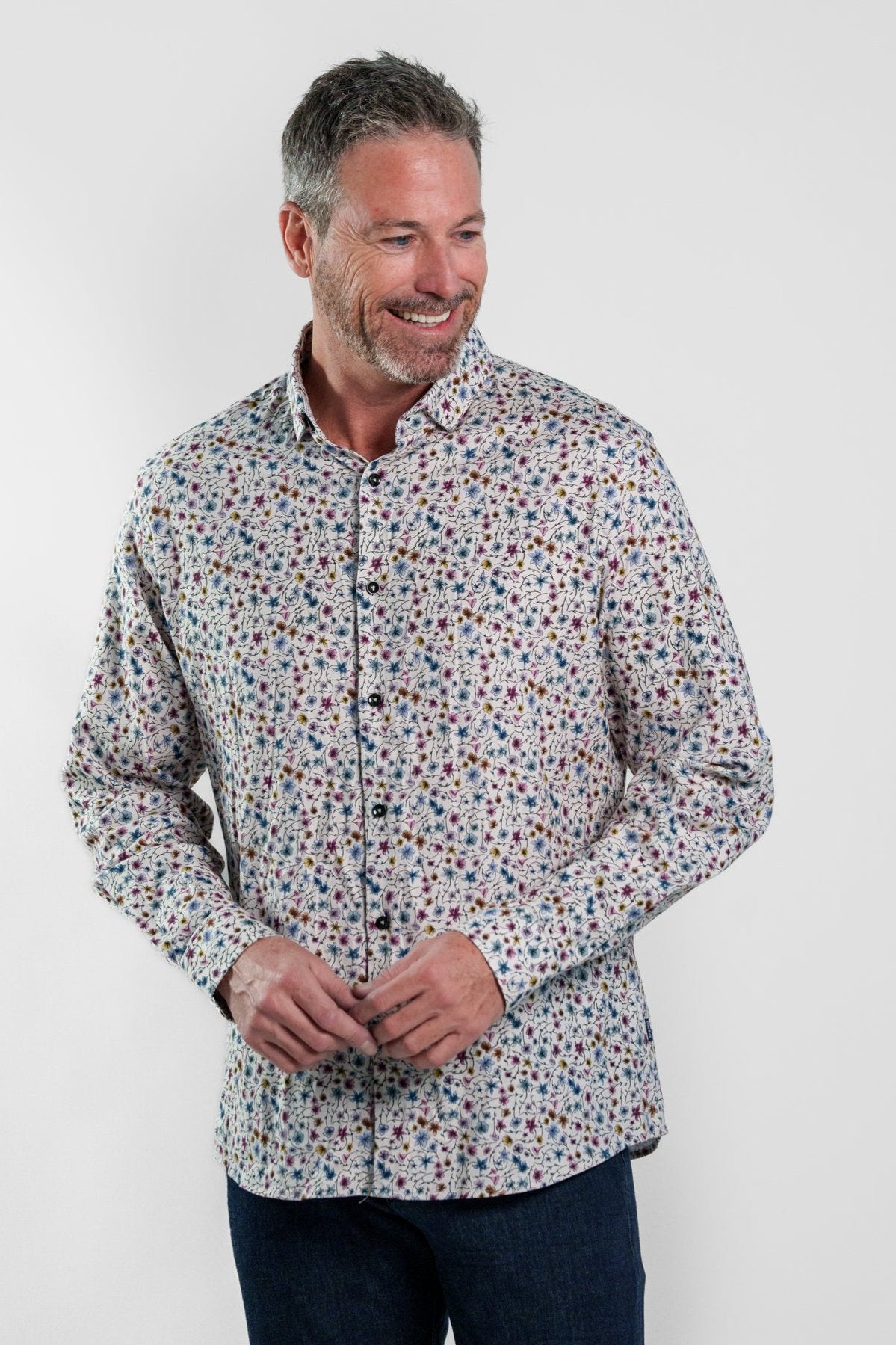 NOVA - Light Beige Floral Long Sleeve Shirt