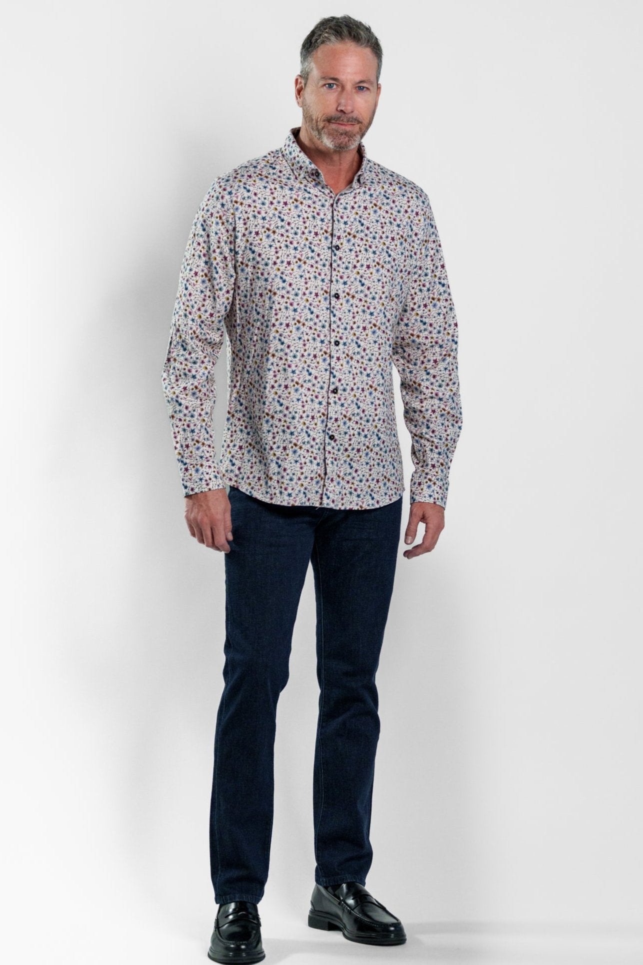 NOVA - Light Beige Floral Long Sleeve Shirt