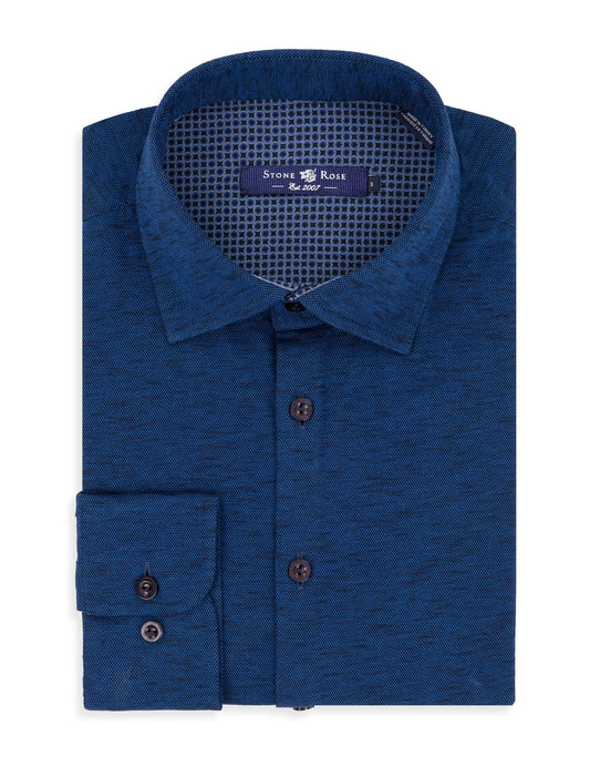 Navy Flame Knit Long Sleeve Shirt-Stone Rose