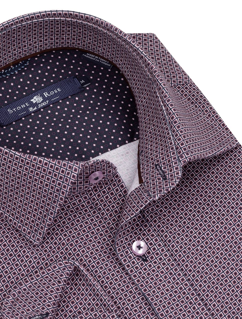 Pink Geometric Knit Long Sleeve Shirt-Stone Rose