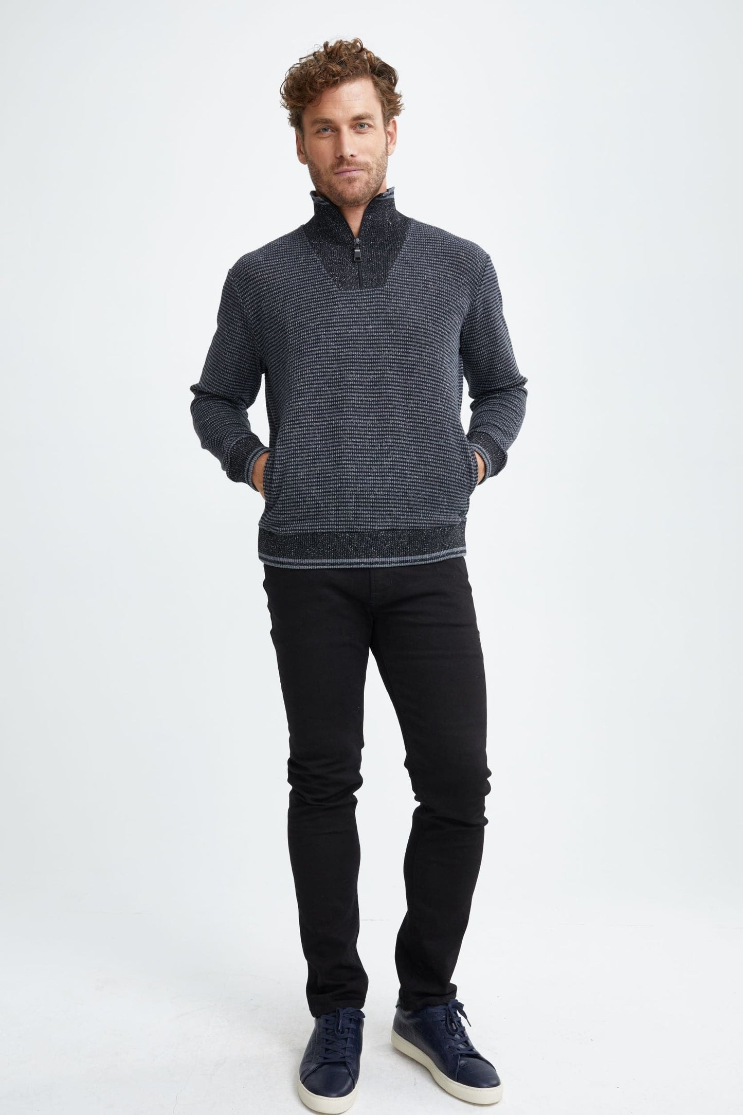 Black Quarter Zip Knit Sweater