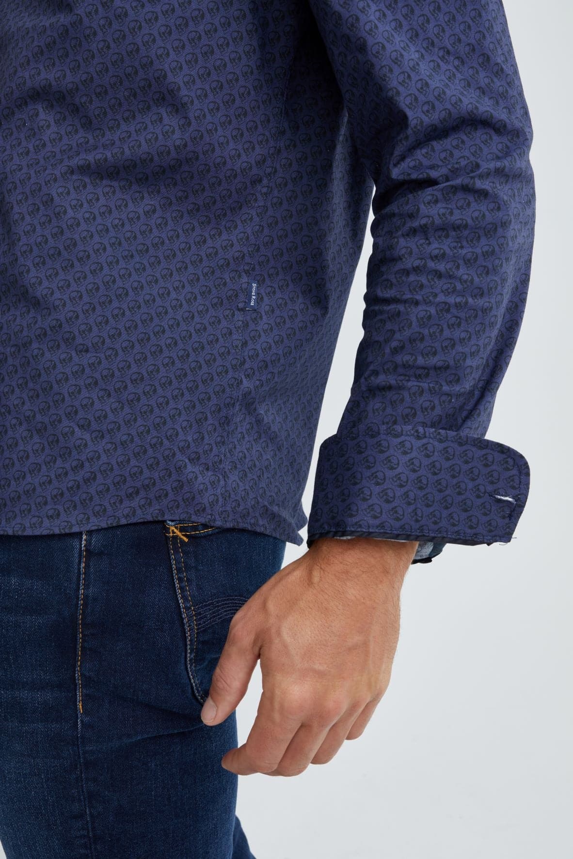 Navy Skull Print Woven Shirt